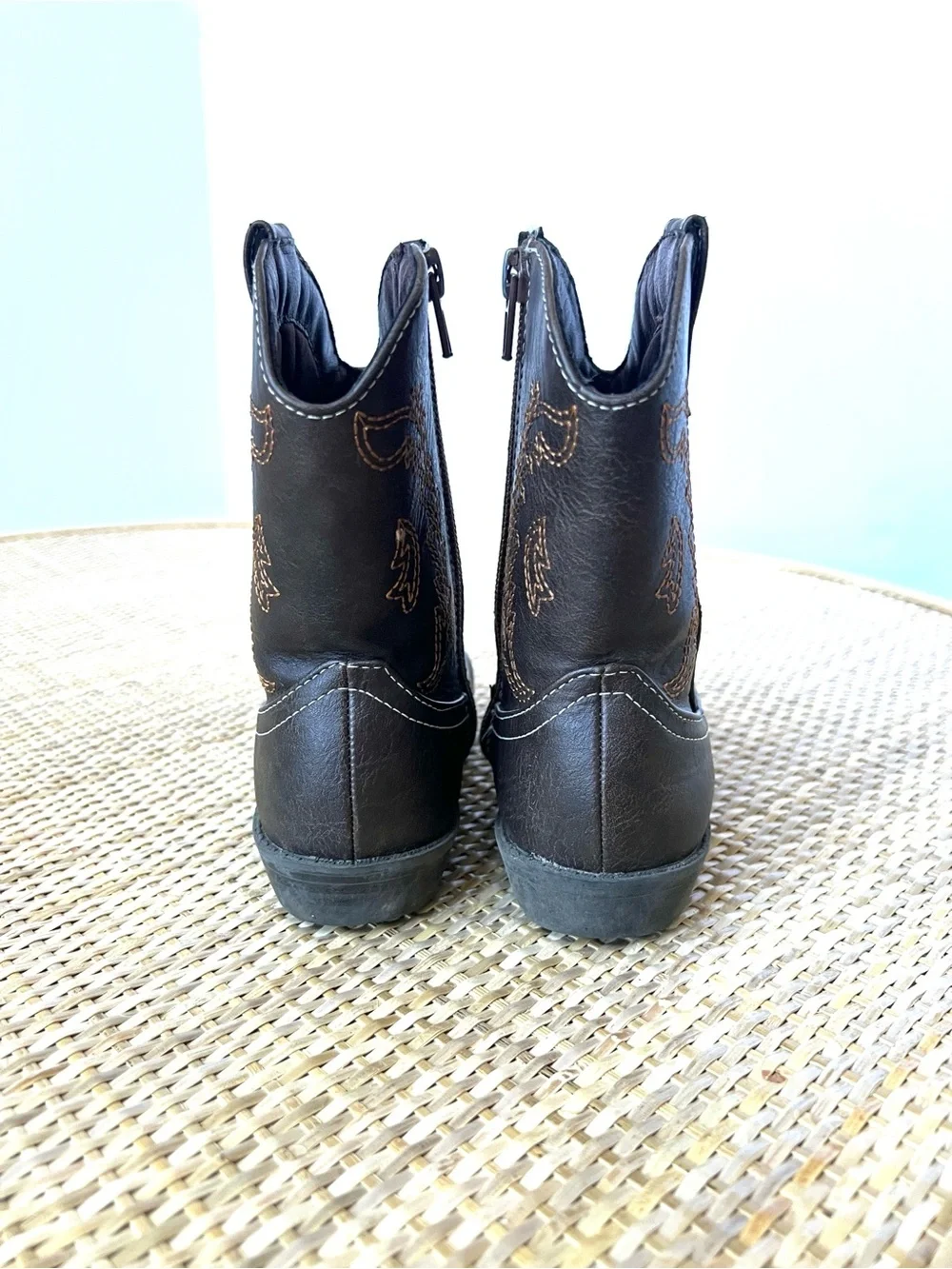 Boys Girls Cowboy Boots vegan leather brown tan contrast stitching Little Kid 11